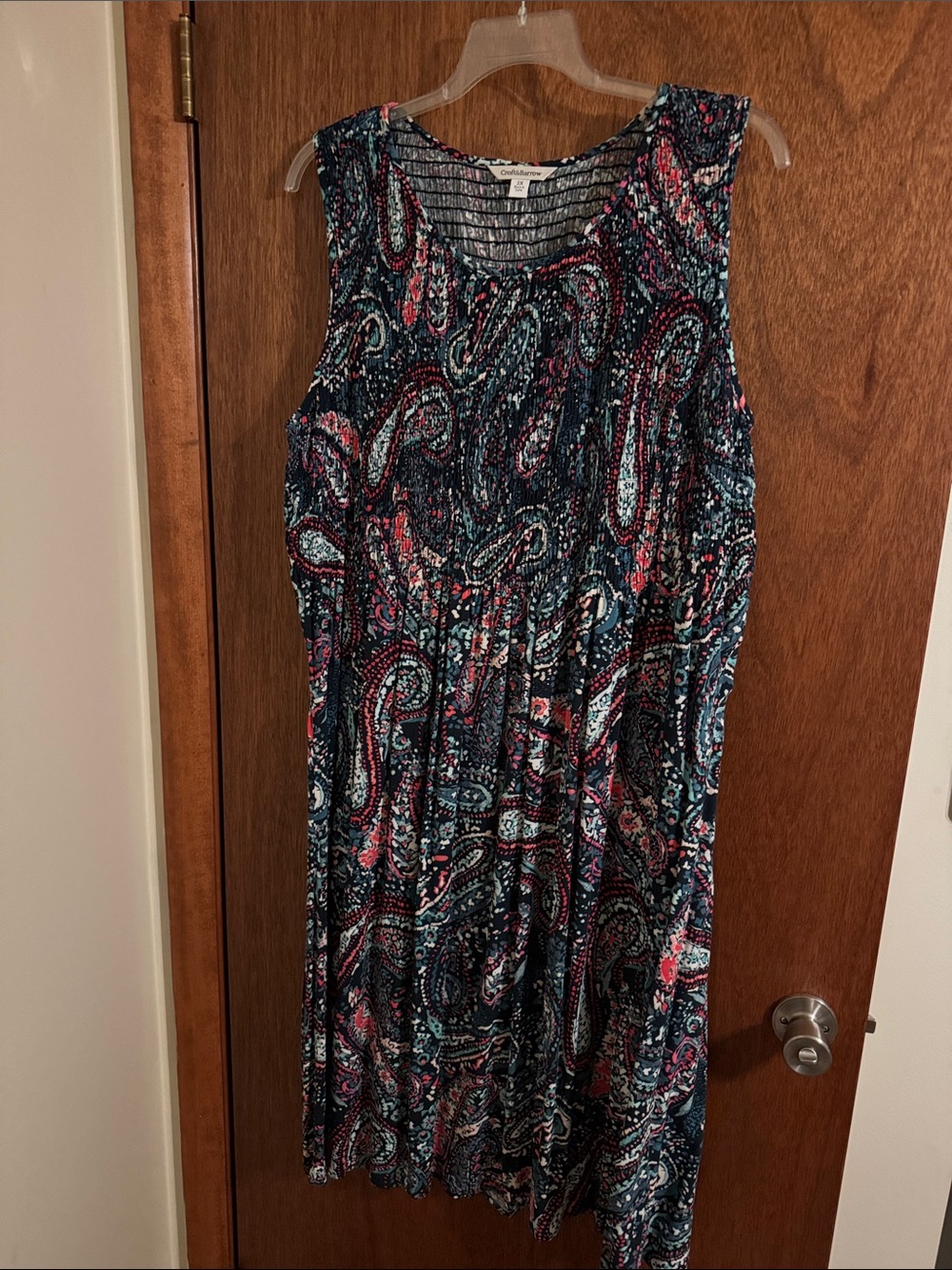 Women’s 2X Sleeveless Paisley Print Maxi Dress - Teal & Pink